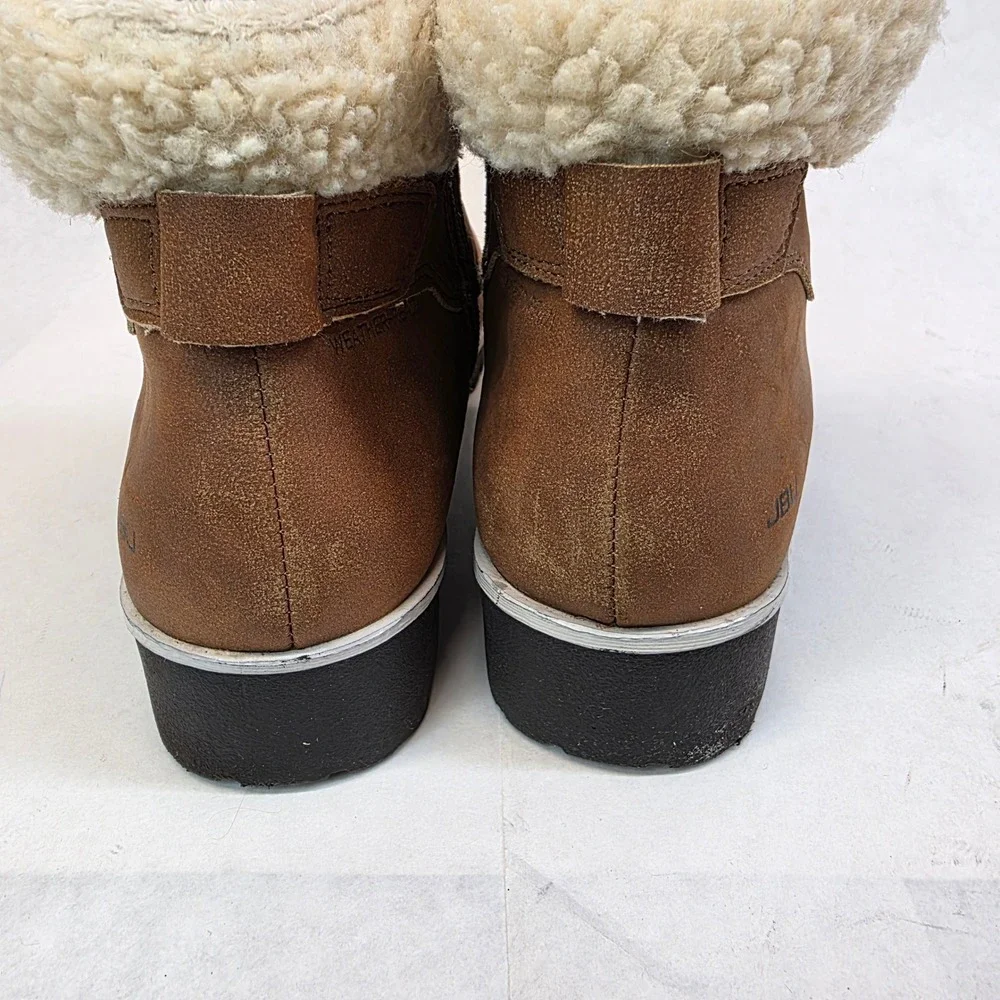 Womens Leather Ankle Boots Size 8 JBU by Jambu Redrock Brown Sherpa Lace Zip Up